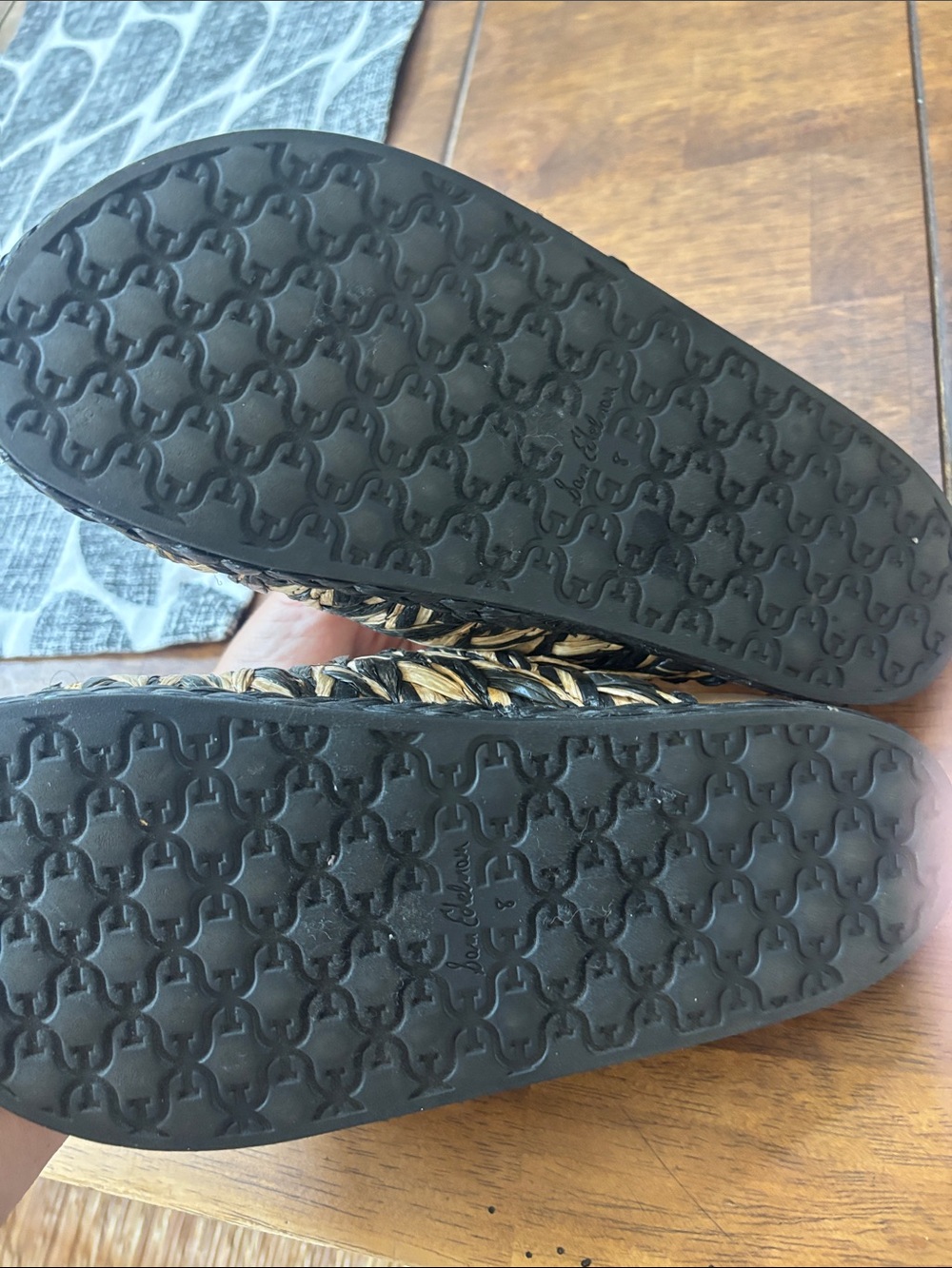 New Sam Edelman Black and Natural Woven Double-Buckle Slide Sandals - Picture 6 of 7